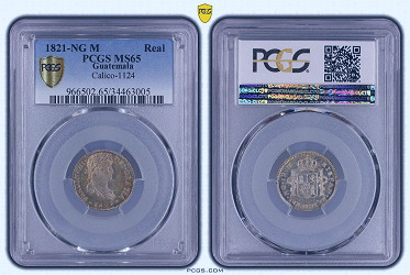 Coin Guatemala 1 Real Ferdinand VII - 1821 - PCGS MS 65 2nd